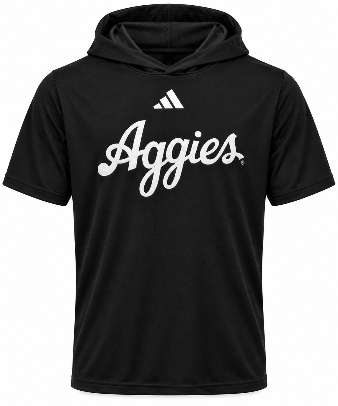 Aggie Football Exclusive Black Aggie Script Short Sleeve Hoodie (New Arrival)