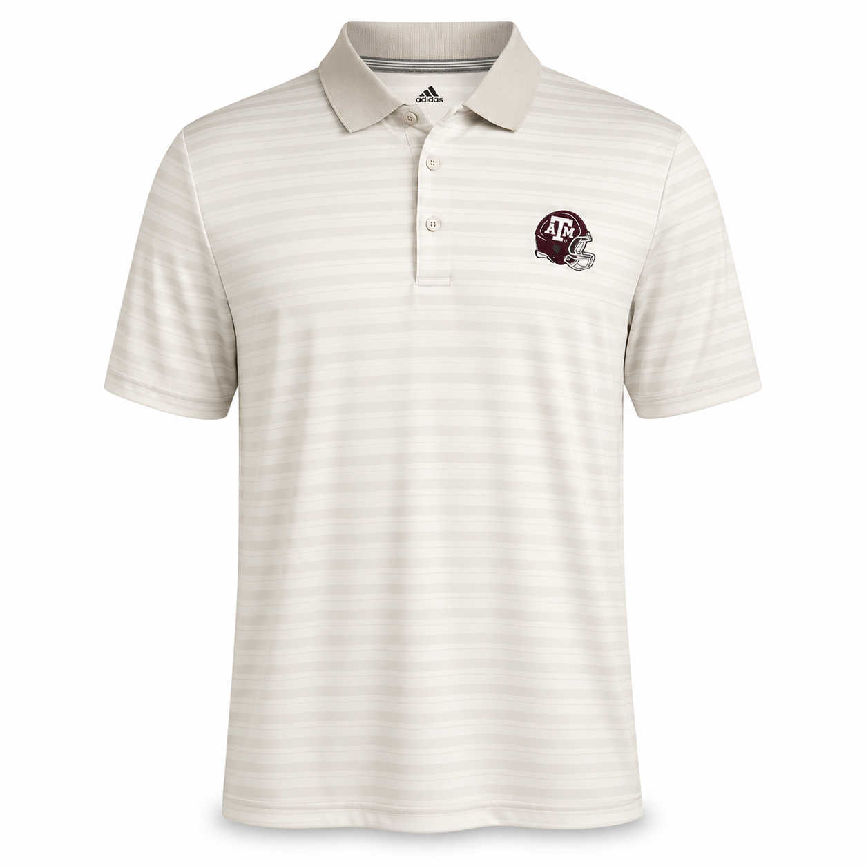 Aggie Football Coaches Exclusive White Striped Adidas Polo (Helmet Logo) (New Arrival)