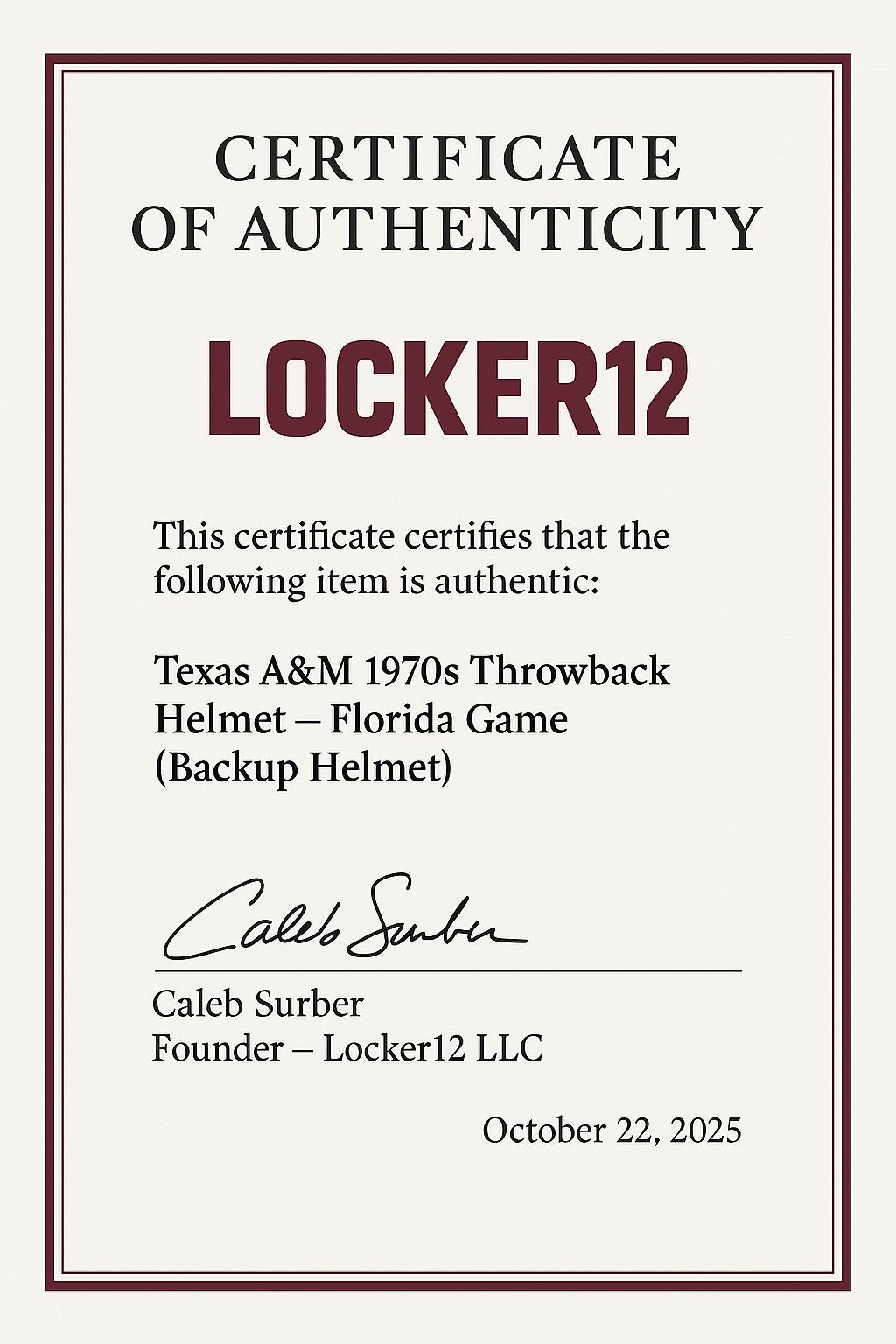 70's Throwback ATM Helmet Issued by Aggie Football Florida Game