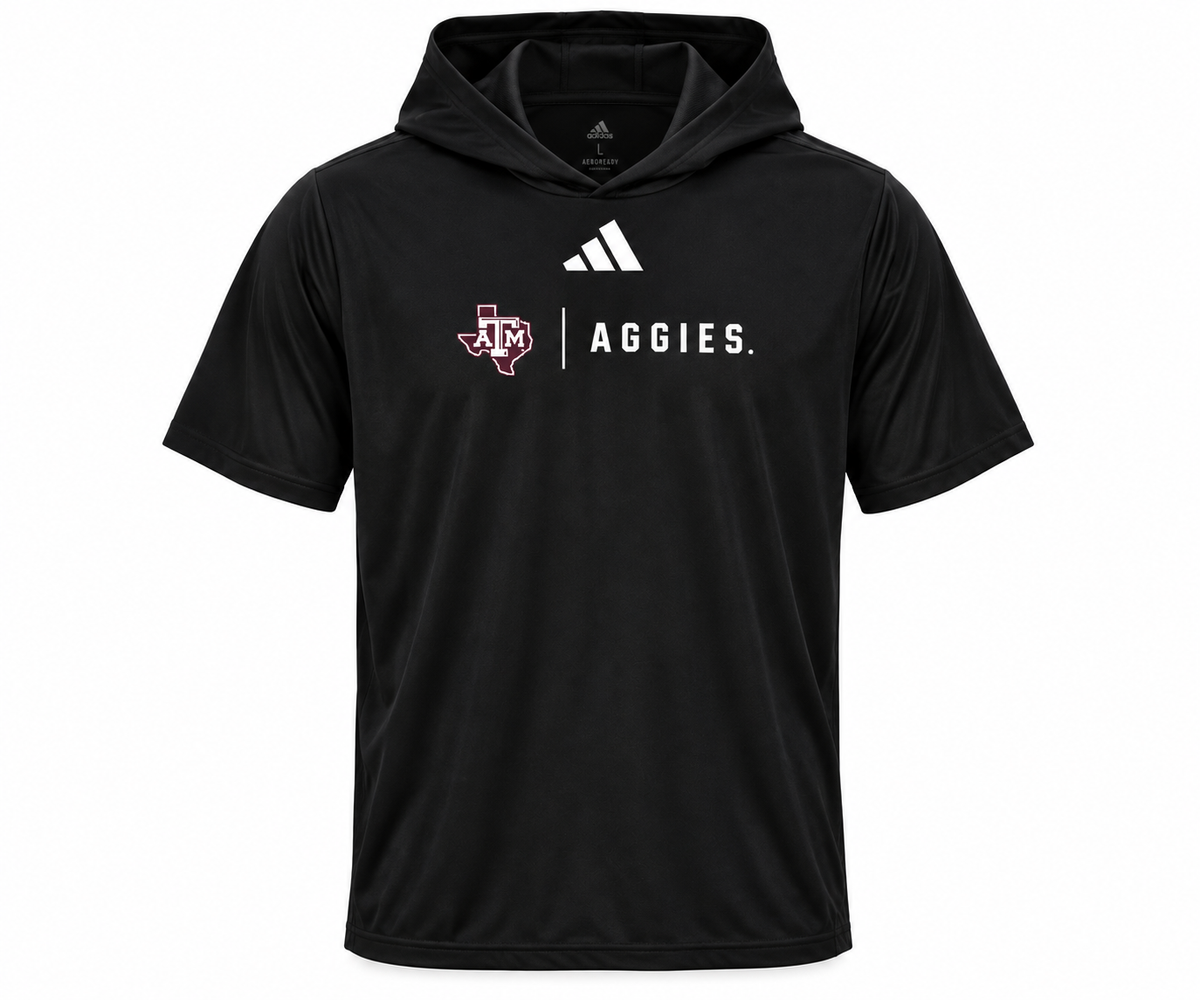 Aggie Football Issued Black Adidas Trainer Short Sleeve Hoodie