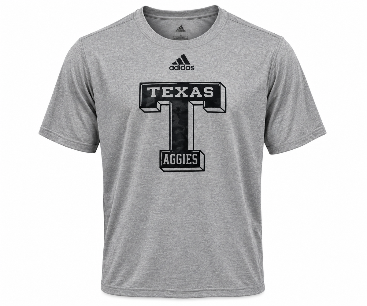 Aggie Football Issued Block T Grey Adidas T-Shirt