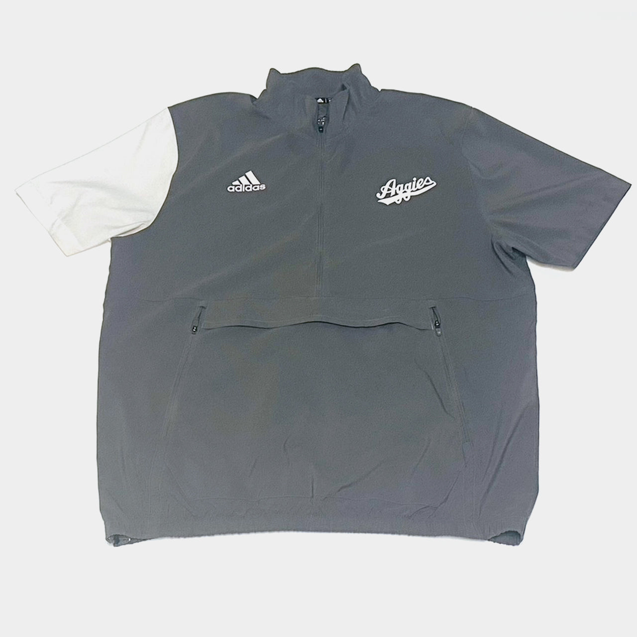 Aggie Football Issued Grey/White Adidas Aggie Script Short Sleeve Windbreaker (New Arrival)