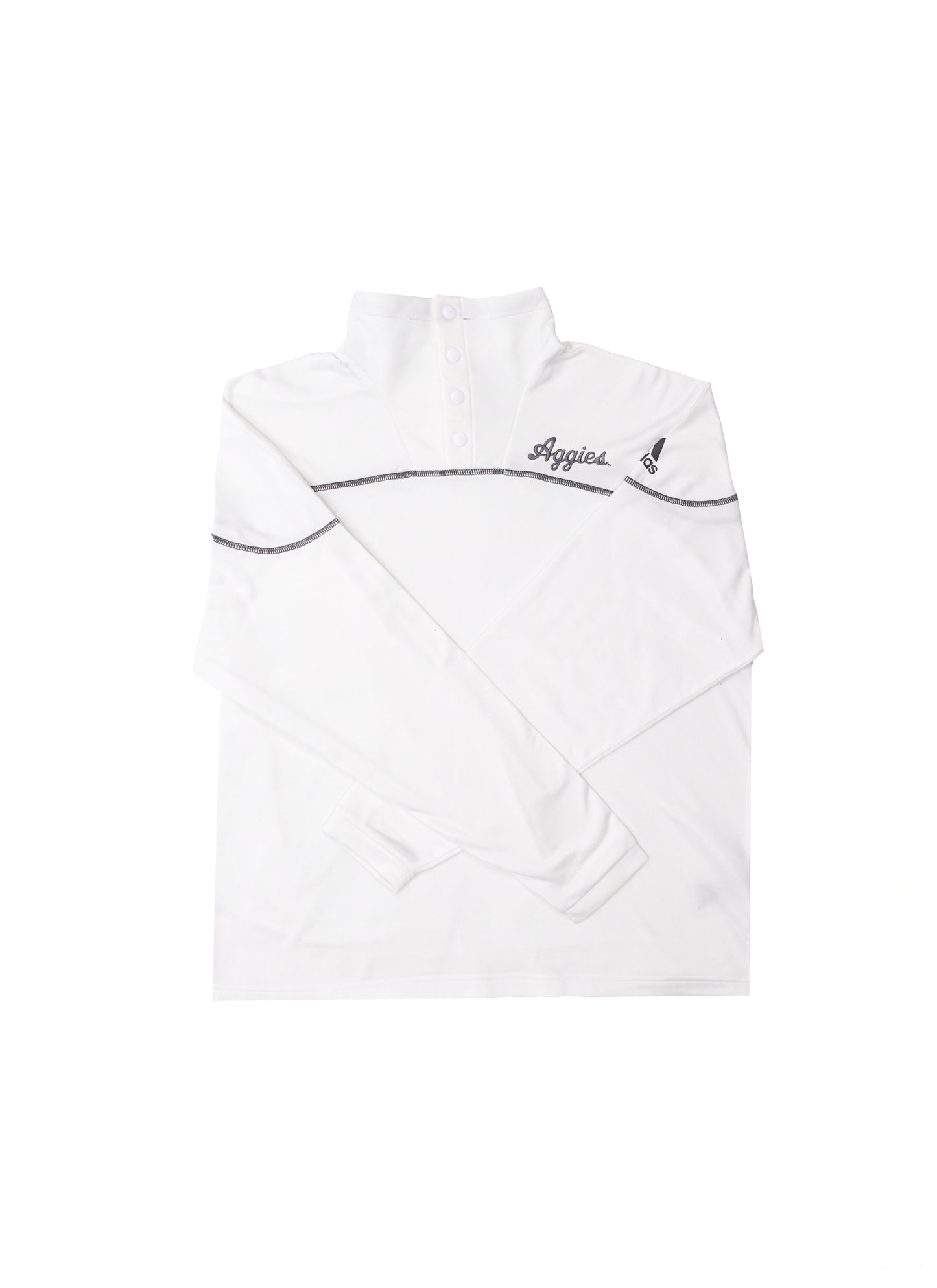 Aggie Football Coaches Issued White Henley Aggie Script Adidas Long Sleeve Shirt (New Arrival)
