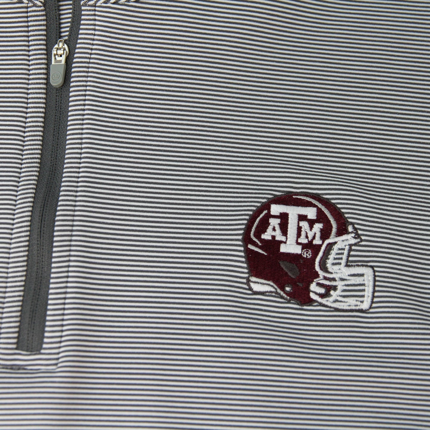 Aggie Football Coaches Exclusive Peter Millar White/Grey Striped Quarter Zip