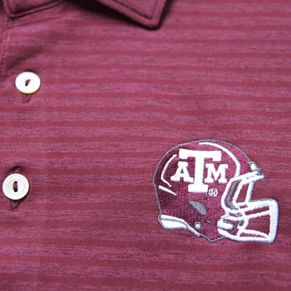 Aggie Football Coaches Exclusive Peter Millar Maroon Striped Polo