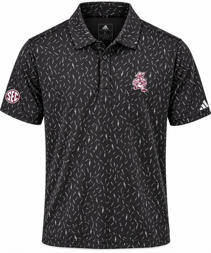 Aggie Football Coaches Exclusive Black Patterned Adidas Ol'Sarge Polo (SEC Patch) (New Arrival)