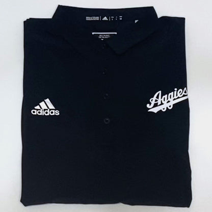 Aggie Football Coaches Exclusive Black Adidas Aggie Script Polo