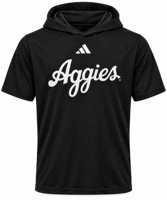 Aggie Football Exclusive Black Aggie Script Short Sleeve Hoodie (New Arrival)