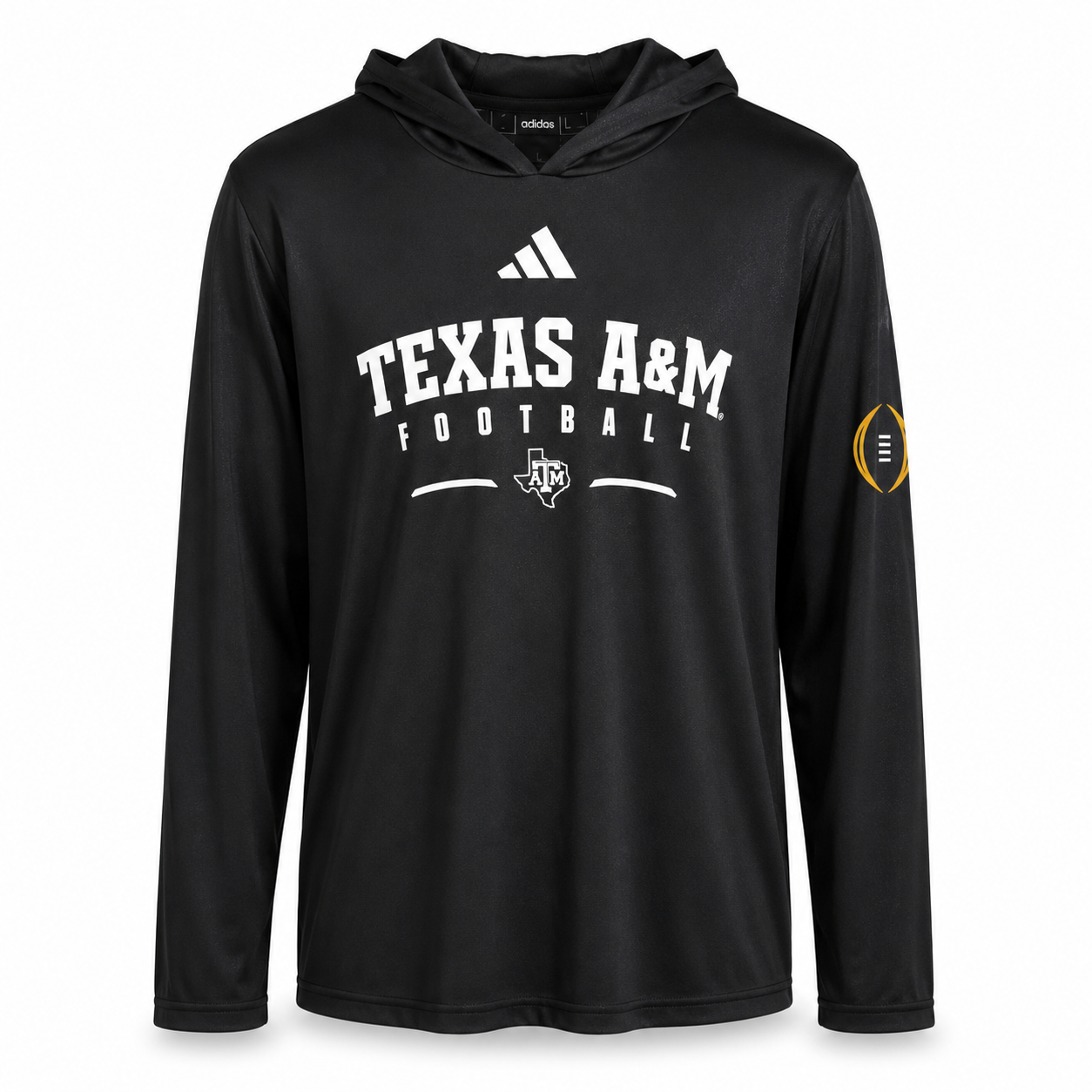 Aggie Football Exclusive Playoff Black Adidas Lightweight Hoodie (Playoff Patch) (New Arrival)