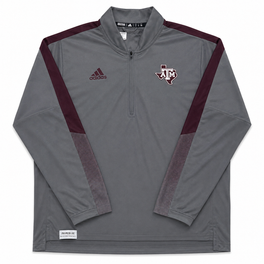 Aggie Football Issued Grey/Maroon Adidas Long Sleeve Quarter Zip