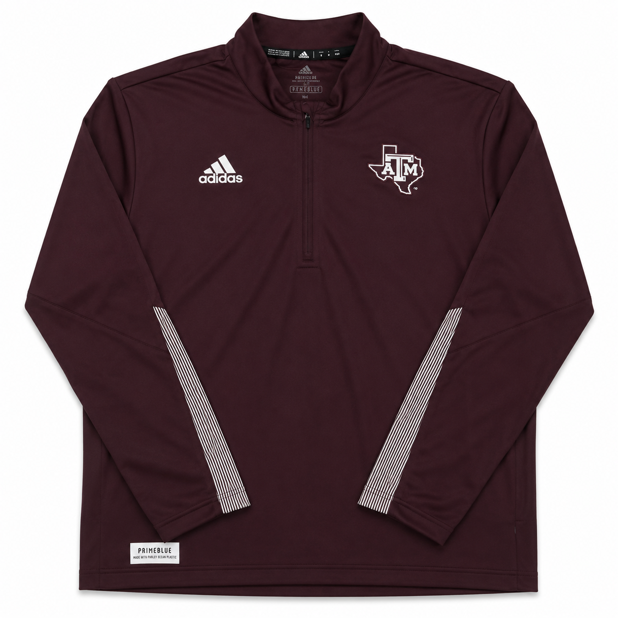 Aggie Football Issued Maroon/White Adidas Long Sleeve Quarter Zip