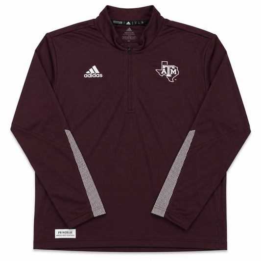 Aggie Football Issued Maroon/White Adidas Long Sleeve Quarter Zip