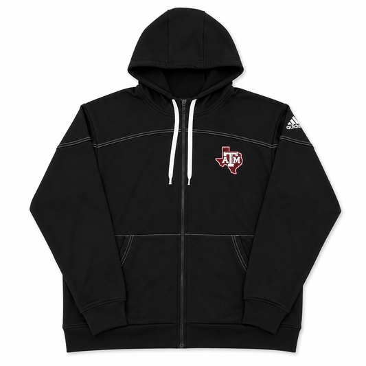 Aggie Football Player Exclusive Black Adidas Travel Long Sleeve Zip Up