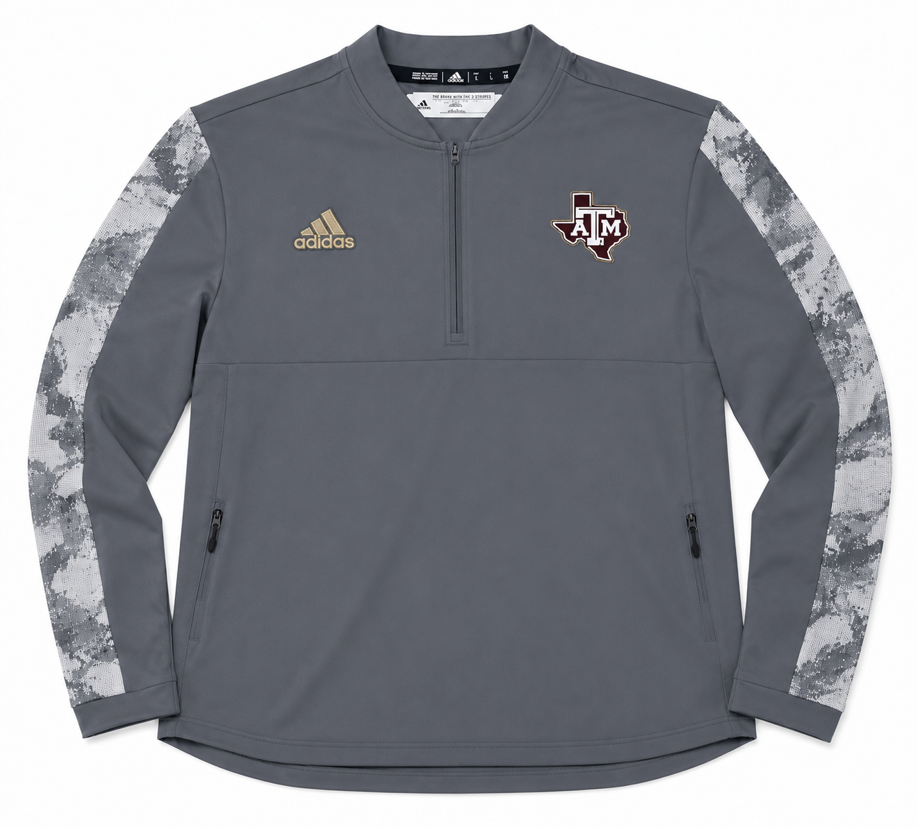 Aggie Football Exclusive 2021 Orange Bowl Grey/Camo Adidas Long Sleeve Quarter Zip (New Arrival)
