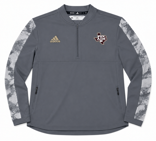Aggie Football Exclusive 2021 Orange Bowl Grey/Camo Adidas Long Sleeve Quarter Zip (New Arrival)