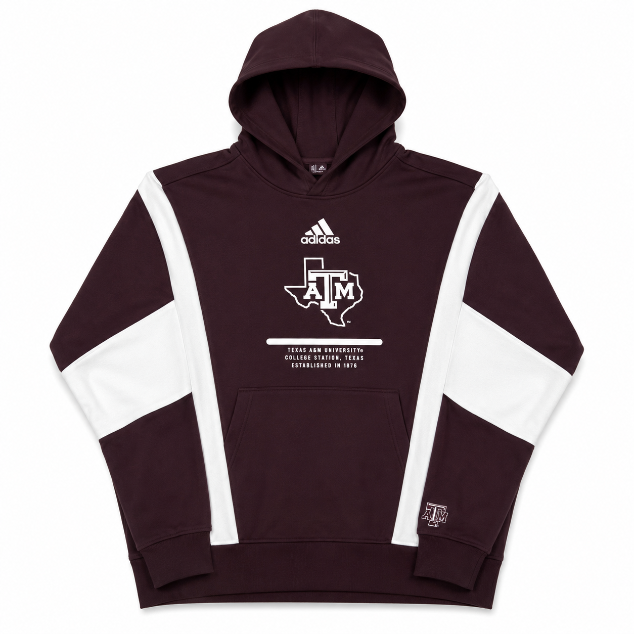 Aggie Football Issued Maroon/White Adidas Long Sleeve Hoodie