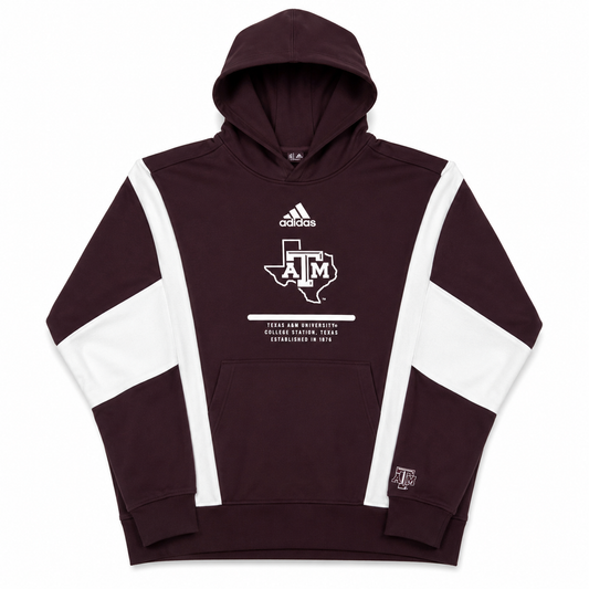 Aggie Football Issued Maroon/White Adidas Long Sleeve Hoodie