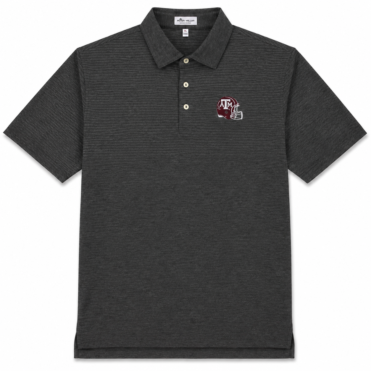 Aggie Football Coaches Exclusive Peter Millar Dark Grey Lined Polo