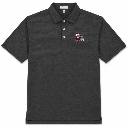 Aggie Football Coaches Exclusive Peter Millar Dark Grey Lined Polo