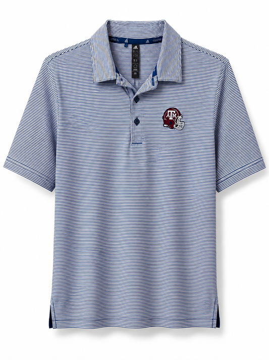 Aggie Football Coaches Exclusive Grey/Blue Striped Adidas Polo (New Arrival)
