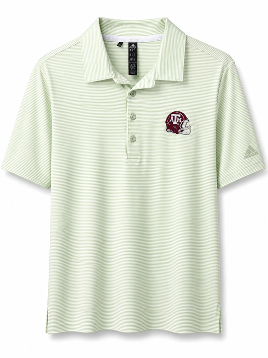 Aggie Football Coaches Exclusive Green Adidas Striped Polo (New Arrival)