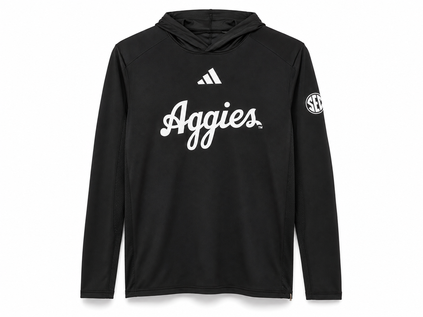 Aggie Football Exclusive Black Aggie Script Adidas Lightweight Hoodie (SEC Patch) (New Arrival)