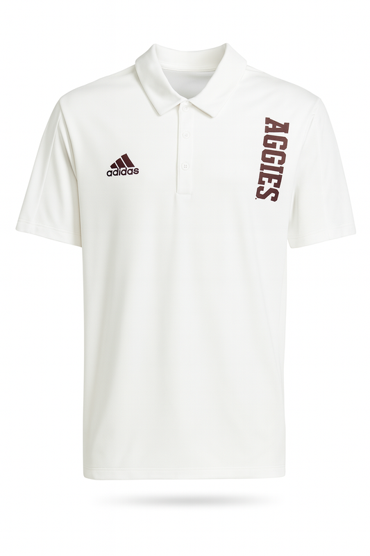 Aggie Football Issued White Adidas Polo