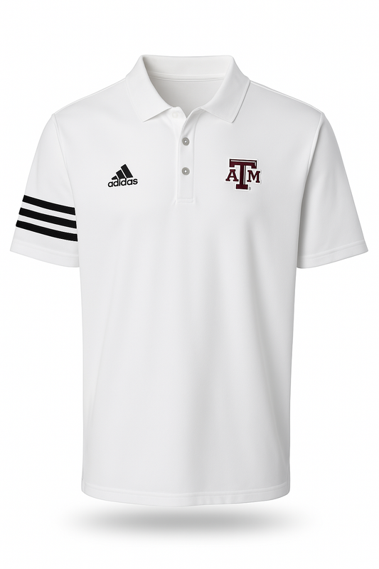 Aggie Football Issued White Adidas Polo (New Arrival)