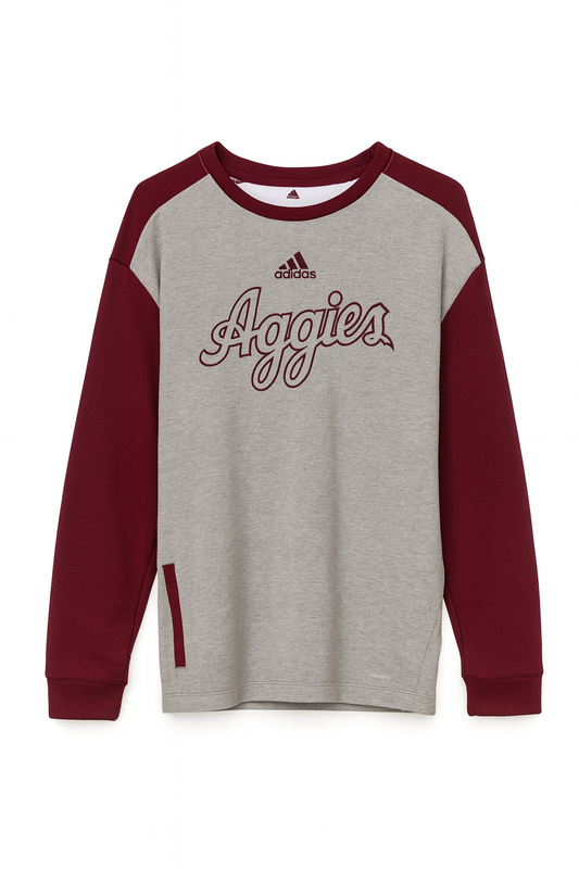 Aggie Football Issued Maroon/ Grey Adidas Aggie Script Sweatshirt (New Arrival)