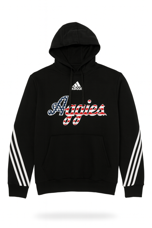 Aggie Football Coaches Issued Black Red, White, and Blue Aggie Script Hoodie (New Arrival)