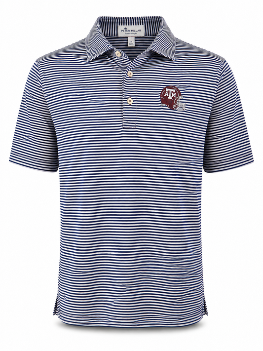 Aggie Coaches Exclusive Peter Millar Polo Blue Stripped (New Arrival) (Rare)