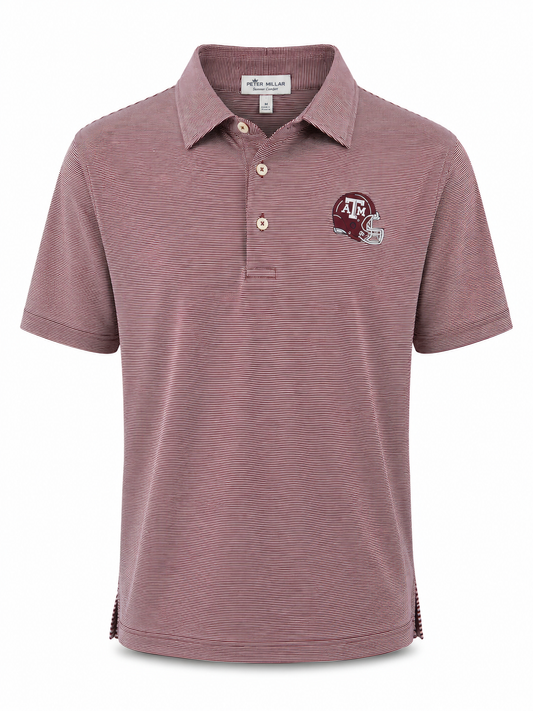 Aggie Football Coaches Exclusive Peter Millar Maroon Stripped Polo (New Arrival) (Rare)