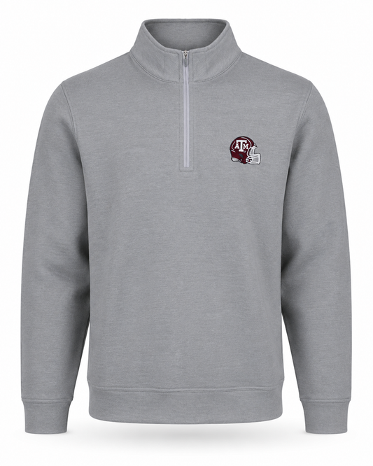 Aggie Football Coaches Exclusive Peter Millar Light Grey Long Sleeve Quarter Zip (Dri Fit)