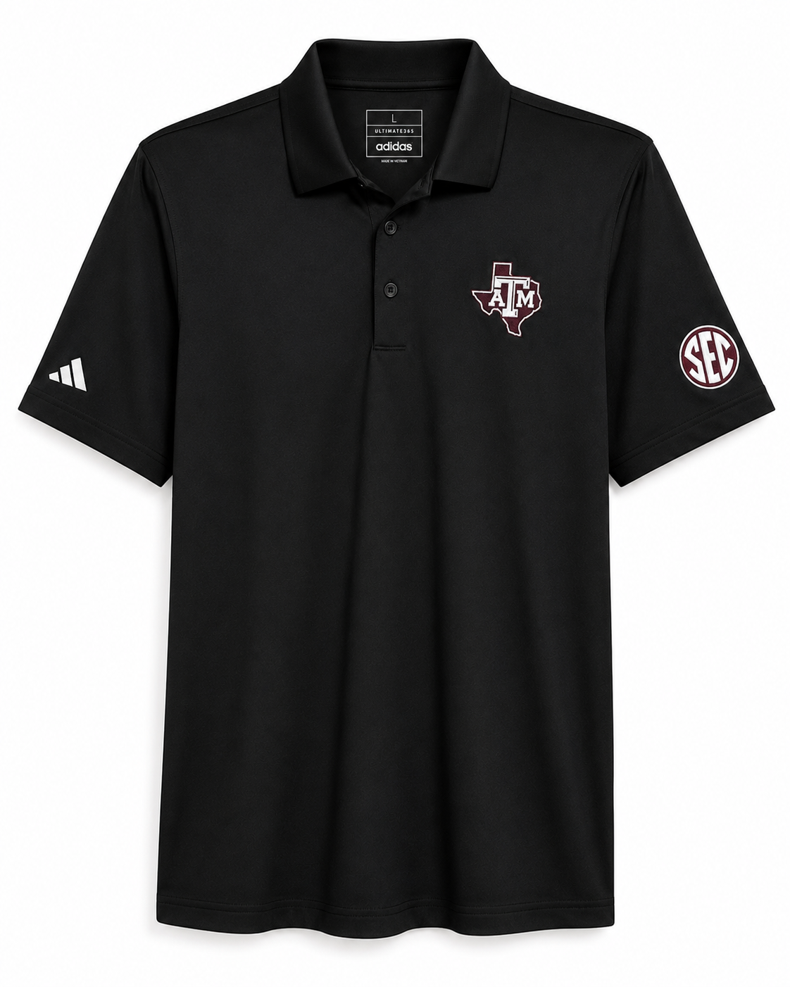 Aggie Football Coaches Exclusive Black Adidas Polo (SEC Patch) (New Arrival)