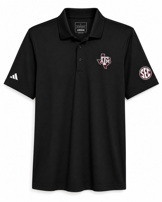 Aggie Football Coaches Exclusive Black Adidas Polo (SEC Patch) (New Arrival)