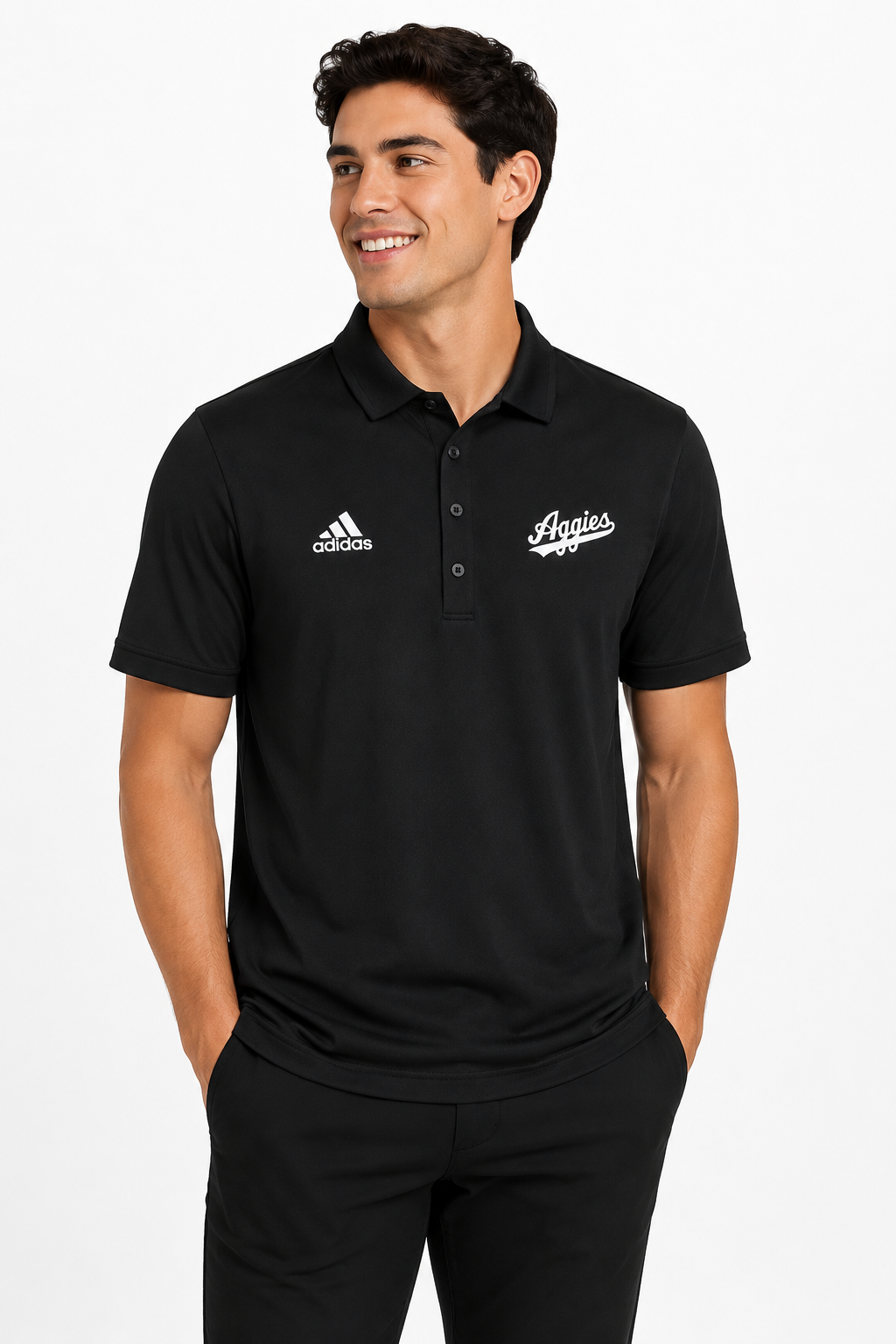 Aggie Football Coaches Exclusive Black Aggie Script Adidas Polo