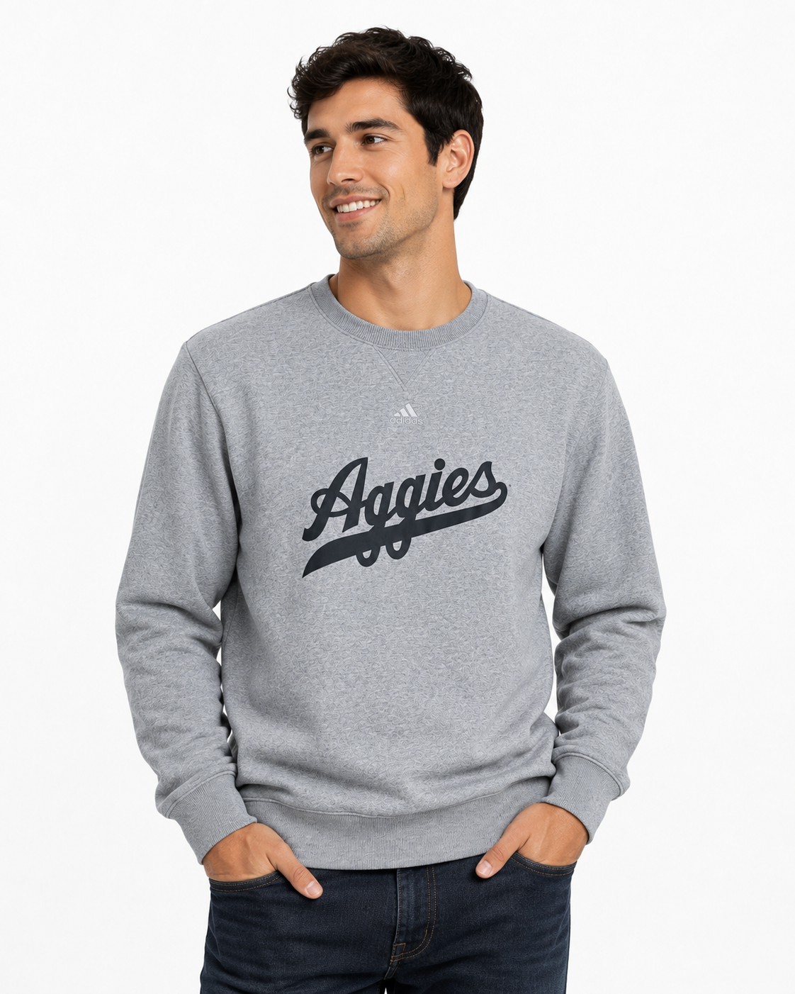 Aggie Football Coaches Exclusive Grey Adidas Aggie Script Sweatshirt
