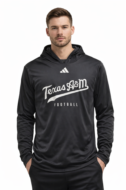 Aggie Football Exclusive Black Adidas Script Hoodie (New Arrival)
