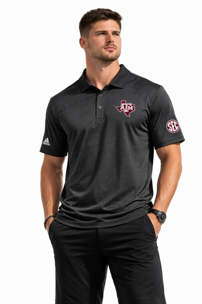 Aggie Football Coaches Exclusive Black Speckled Polo (SEC Patch) (New Arrival)