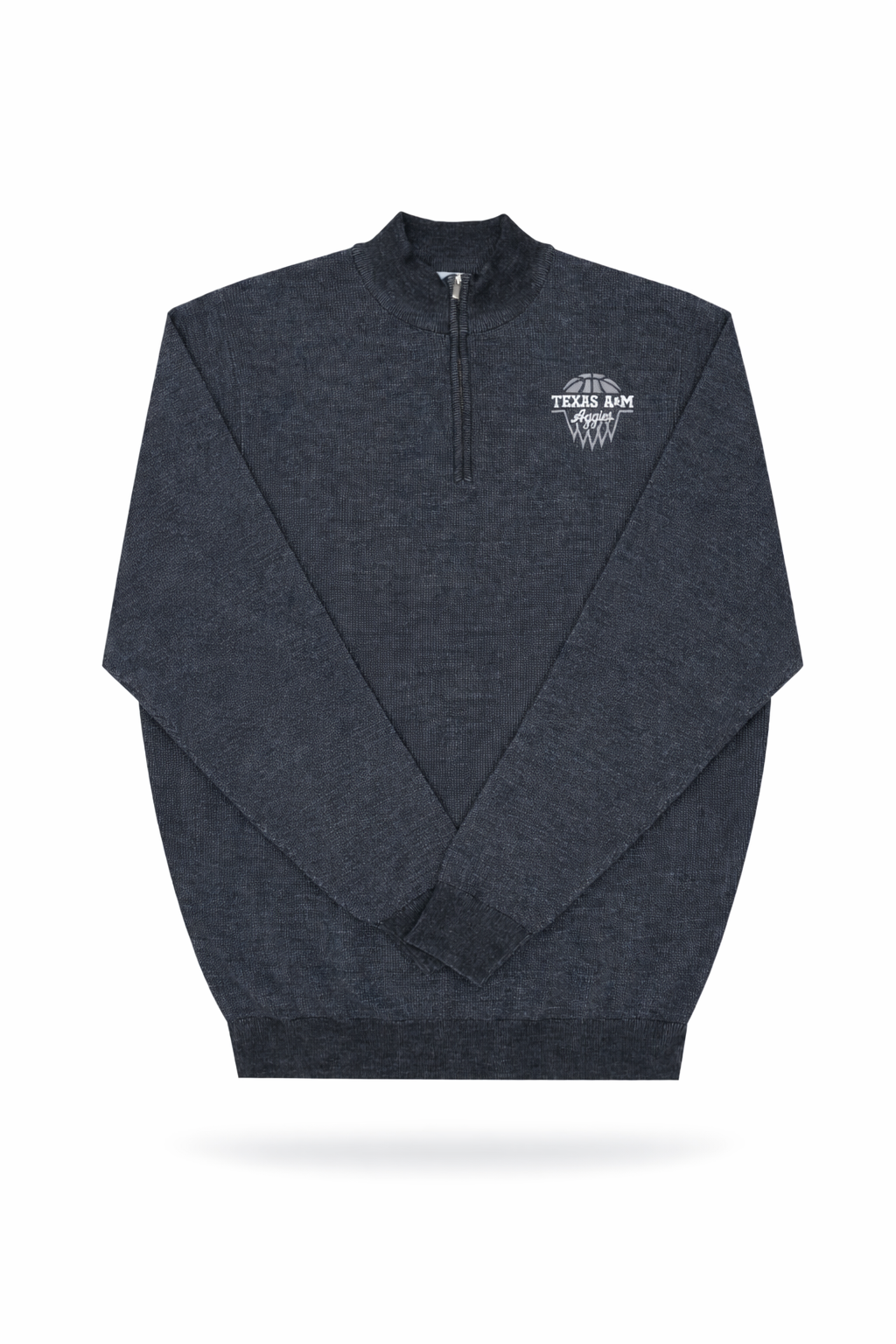 Aggie Basketball Dark Grey Peter Millar Aggie Script Quarter Zip Sweater