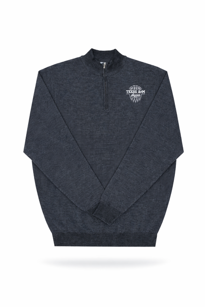 Aggie Basketball Dark Grey Peter Millar Aggie Script Quarter Zip Sweater