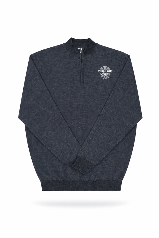 Aggie Basketball Dark Grey Peter Millar Aggie Script Quarter Zip Sweater