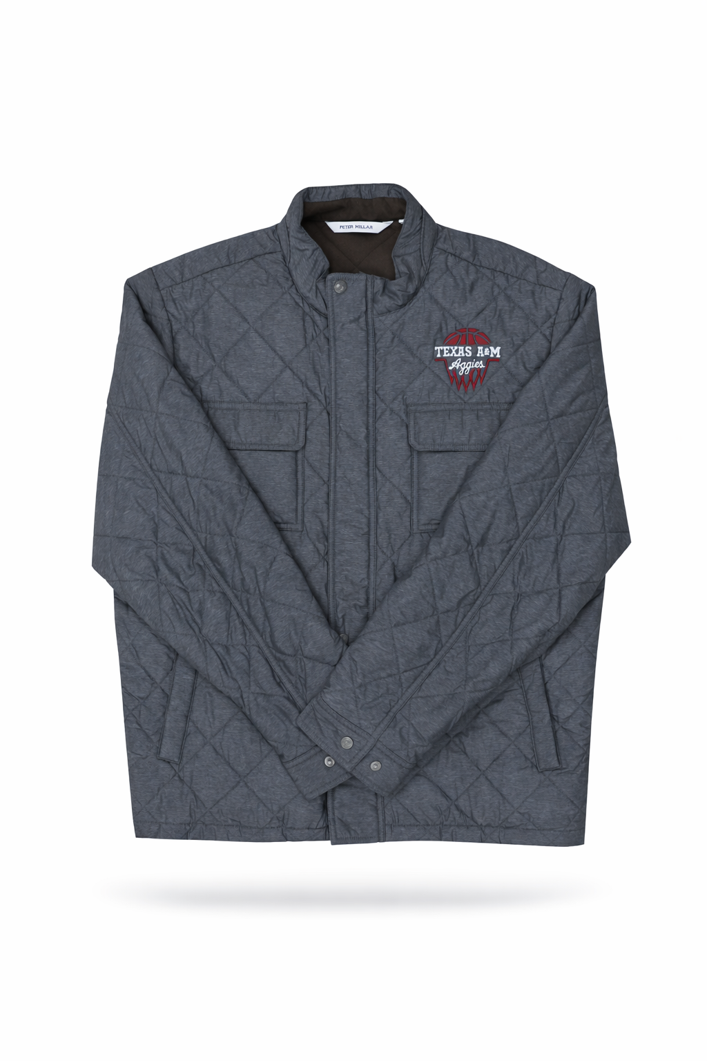 Aggie Basketball Coaches Exclusive Grey Peter Millar Aggie Script Zip Up Puffer