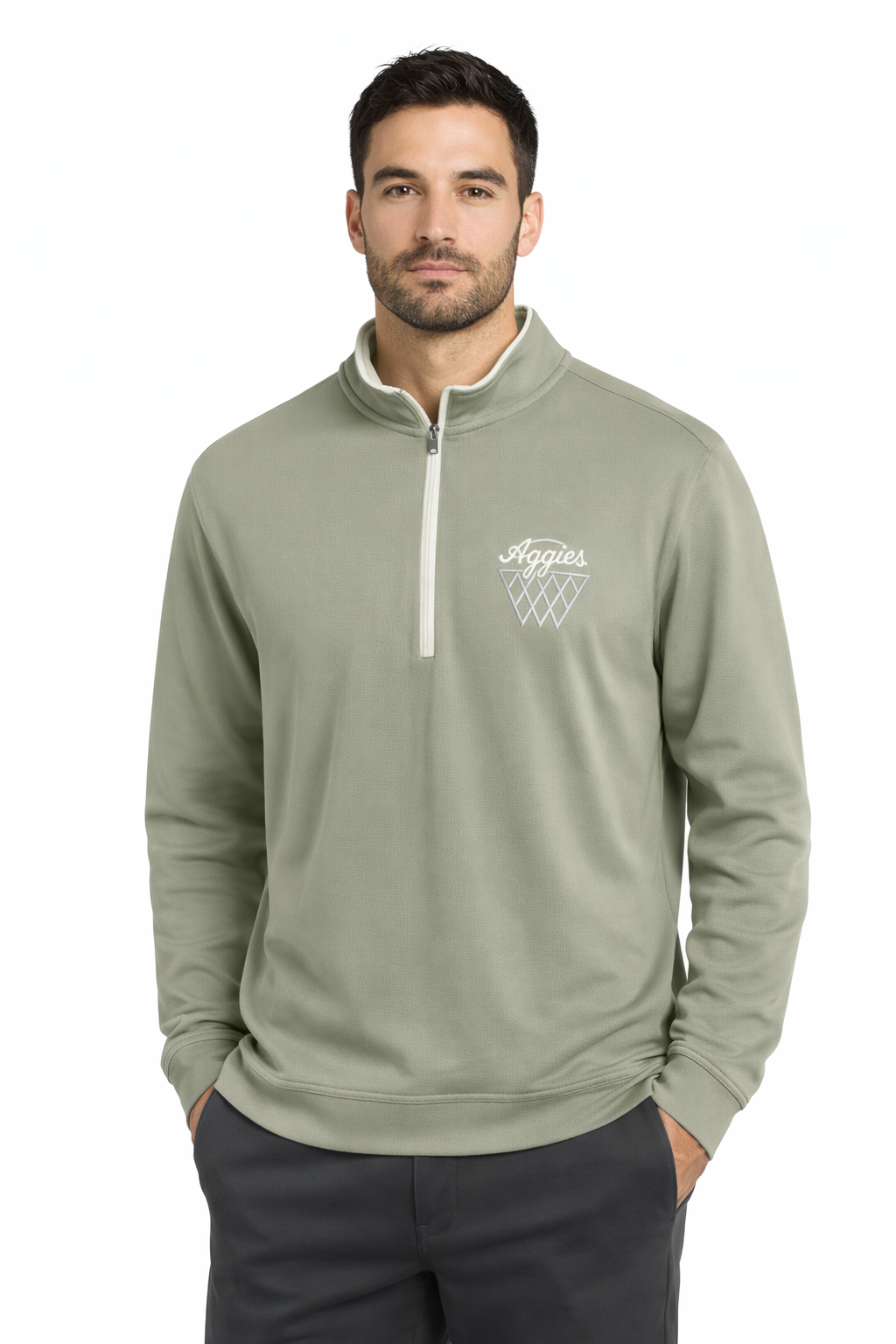 Aggie Basketball Exclusive Olive Green Aggie Script Adidas Quarter Zip (New Arrival)