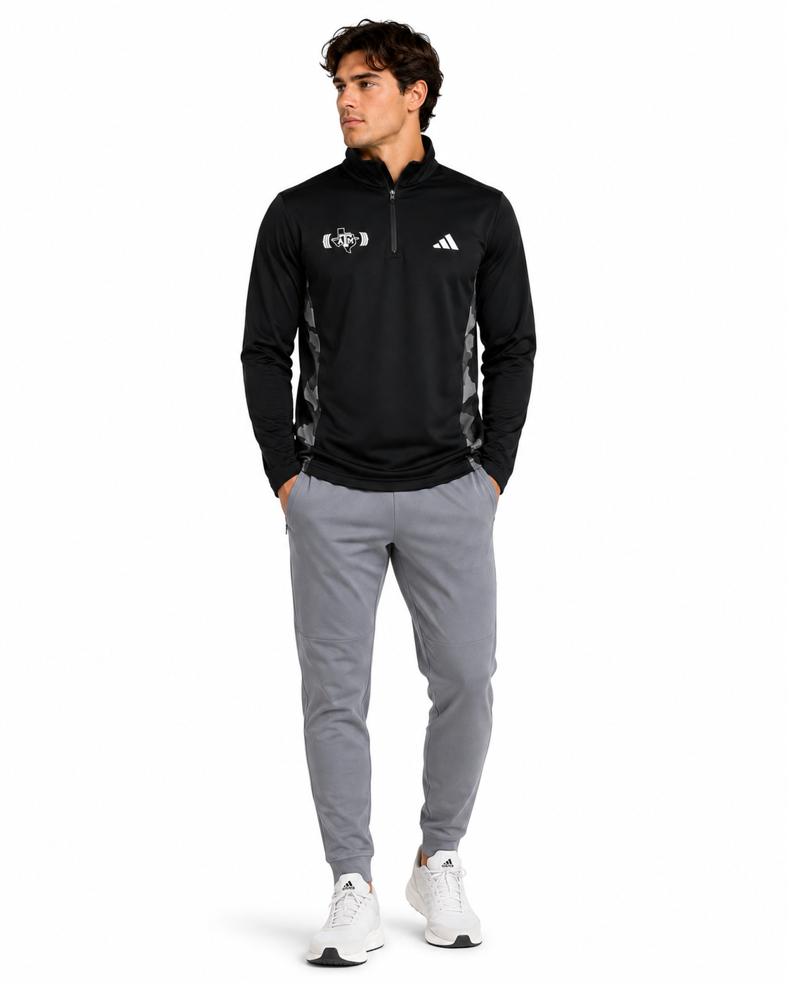 Aggie Coaches Exclusive Black/Camo Adidas Strength and Conditioning Quarter Zip (New Arrival)