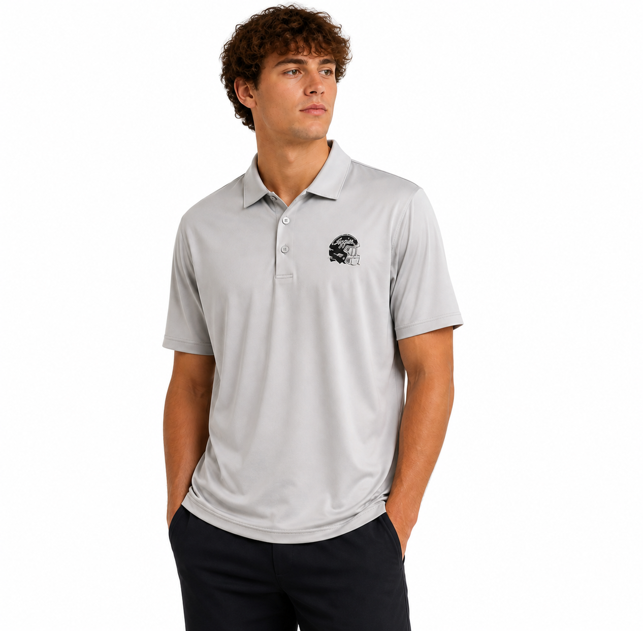 Aggie Football Coaches Exclusive Grey Adidas Aggie Script Polo (New Arrival)