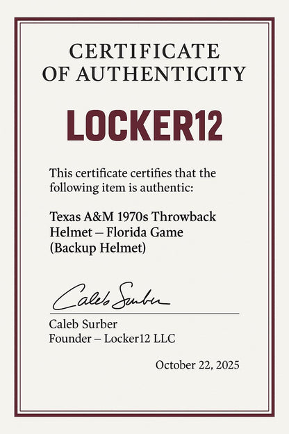 70's Throwback ATM Helmet Issued by Aggie Football Florida Game