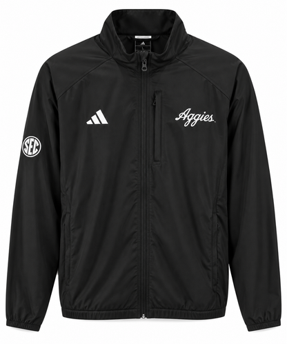 Aggie Football Exclusive Adidas Aggie Script Black Travel Jacket and Pants (SEC Patch) (New Arrival)