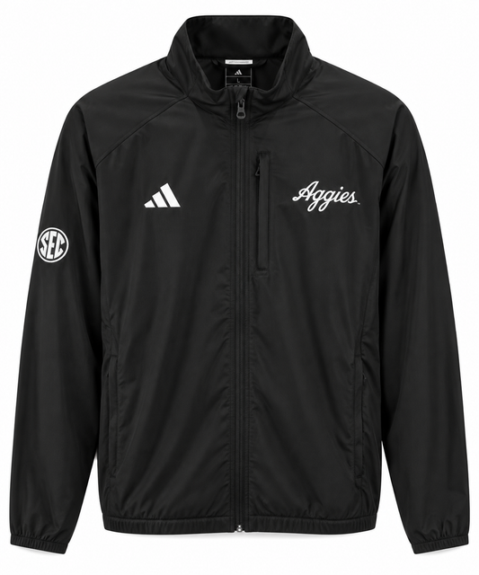 Aggie Football Exclusive Adidas Aggie Script Black Travel Jacket and Pants (SEC Patch) (New Arrival)