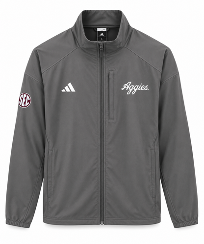 Aggie Football Exclusive Adidas Grey Aggie Script Team Travel Jacket and Pants (SEC Patch) (New Arrival)